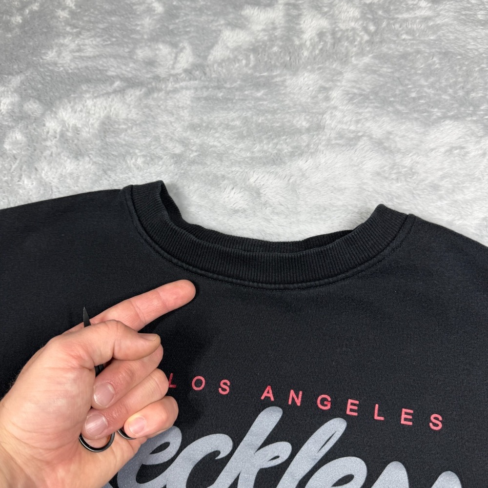 Young Reckless Womens Sweatshirt L Black Spellout LA Script Urban Streetwear - Picture 4 of 16